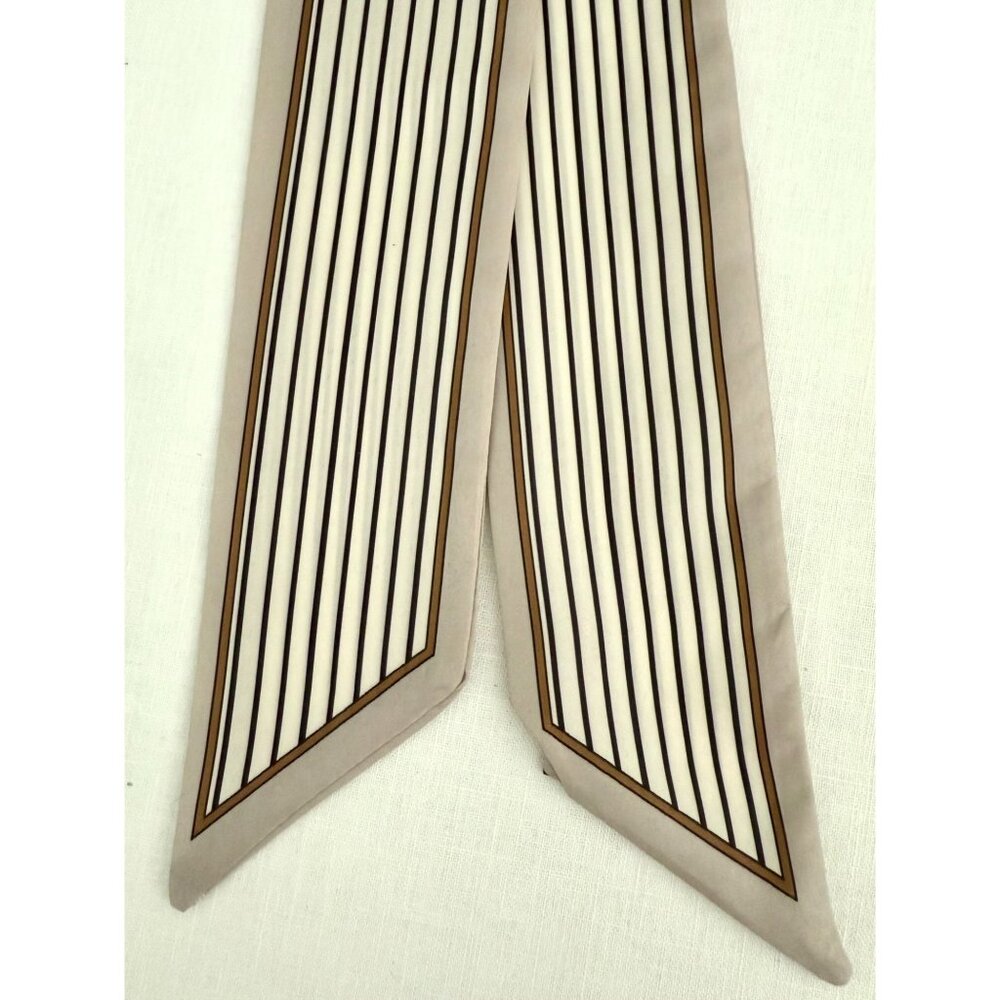 Slim Scarf Taupe Stripe Print 34 in Neck Hair Hat Bag Wrap Accessory No36 - Picture 2 of 9